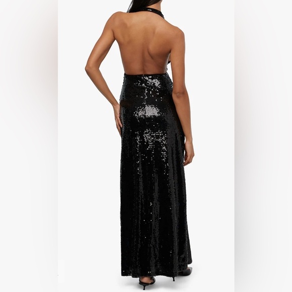 We Wore What Women's 2 Black Halter Neck Sequin Crystals Maxi Dress Formal - Picture 3 of 13